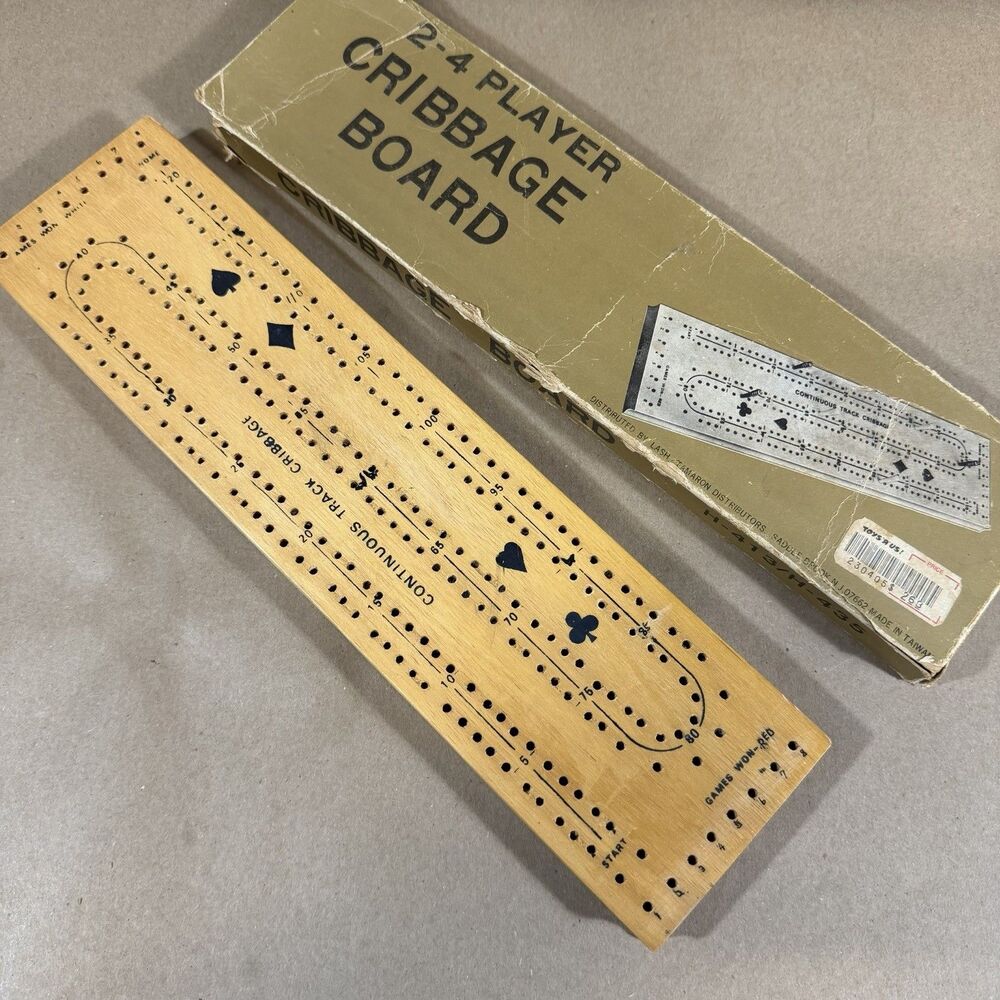 Vintage Cribbage Board Complete 6 Pegs Instructions on Back